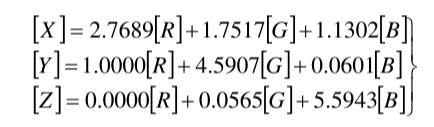 X、Y、Z與R、G、B系統(tǒng)的關(guān)系