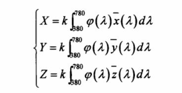 CIE三刺激值X、Y、Z表達(dá)式