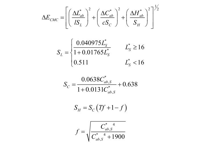 CMC色差計(jì)算公式